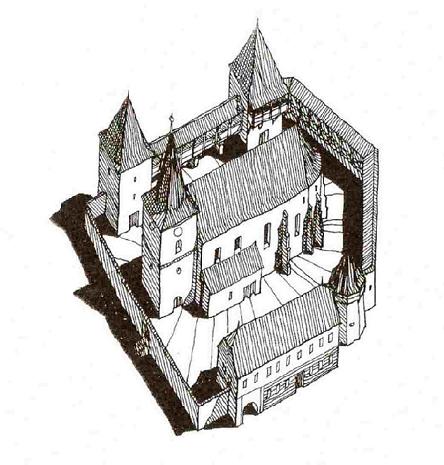Isometrie der Kirchenburg; aus Denkmaltopographie Siebenbürgen, Kreis Kronstadt, Band 3.3